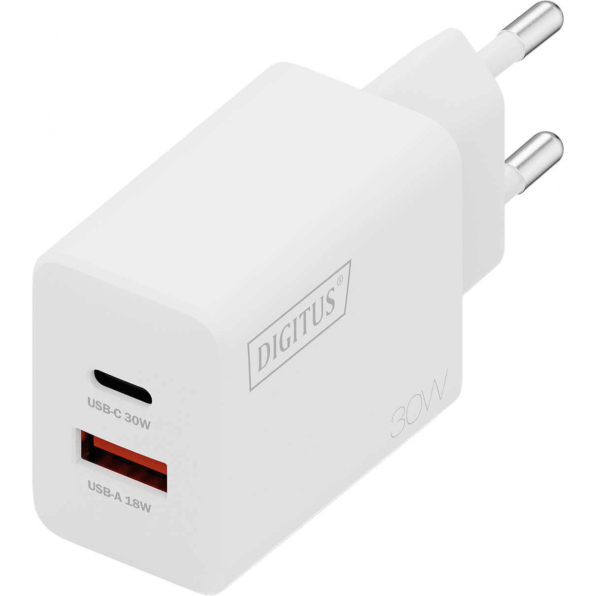 Зарядний пристрій DIGITUS GaN Charger, 1x USB-C, 1x USB-A, 30W White (DA-10301)