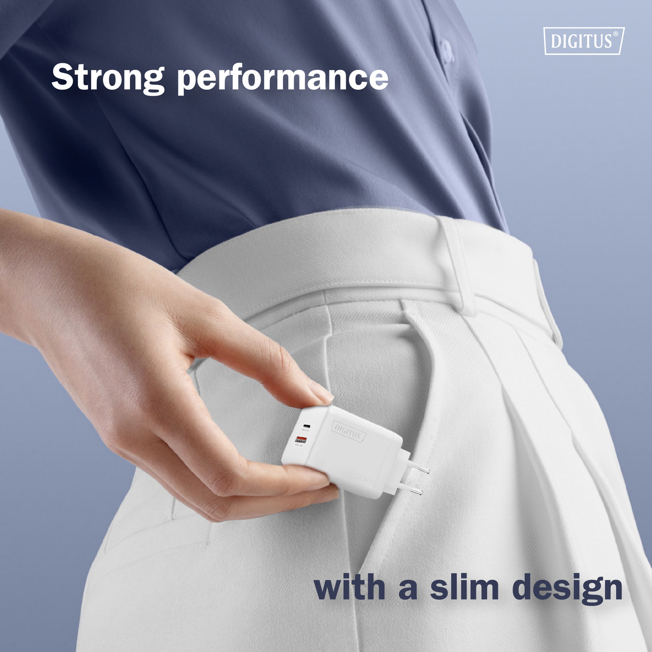 Зарядний пристрій DIGITUS GaN Charger, 1x USB-C, 1x USB-A, 30W White (DA-10301)