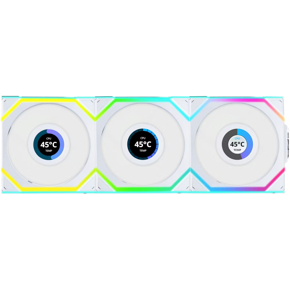 Комплект вентиляторів LIAN LI Uni Fan SL Wireless LCD 120 Reverse Blade White 3-Pack (G99.12RSLLCD1W3W.00)