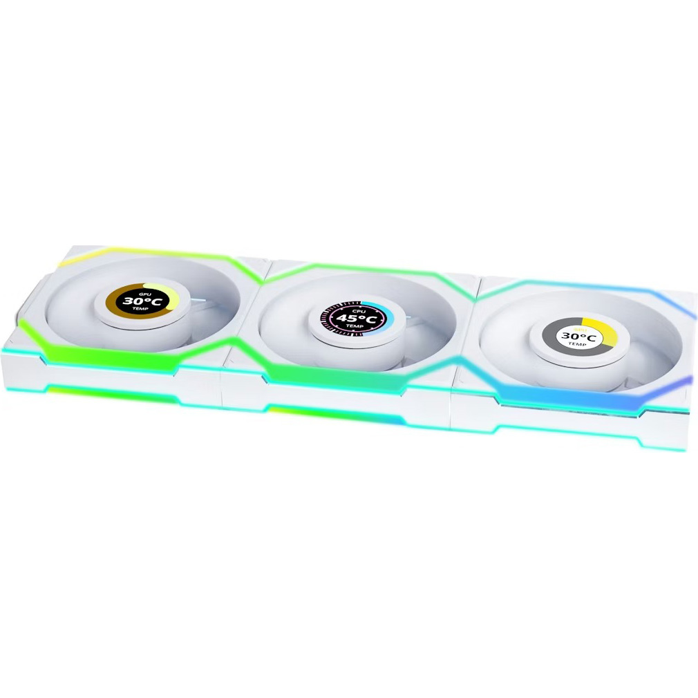 Комплект вентиляторів LIAN LI Uni Fan SL Wireless LCD 120 Reverse Blade White 3-Pack (G99.12RSLLCD1W3W.00)