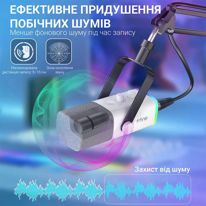 Микрофон для стриминга/подкастов FIFINE AmpliGame AM8TW White
