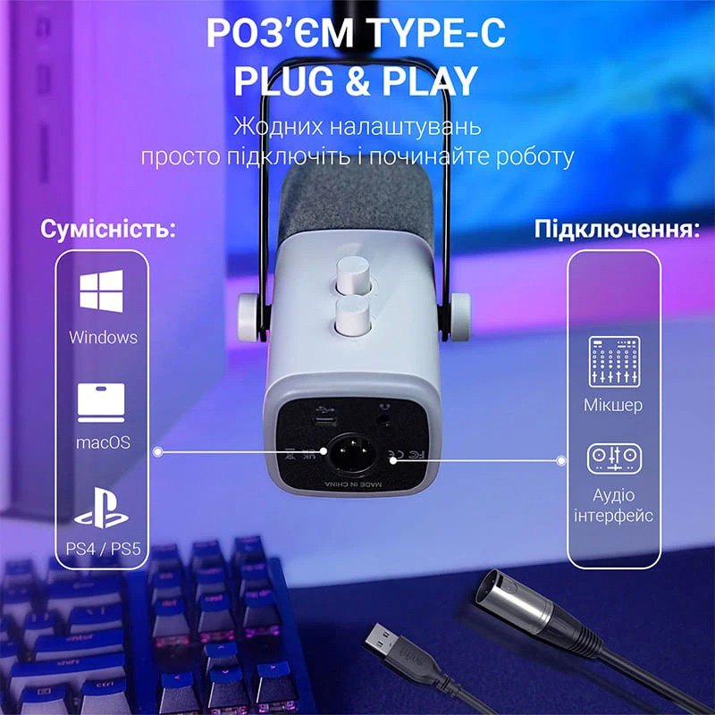 Микрофон для стриминга/подкастов FIFINE AmpliGame AM8TW White