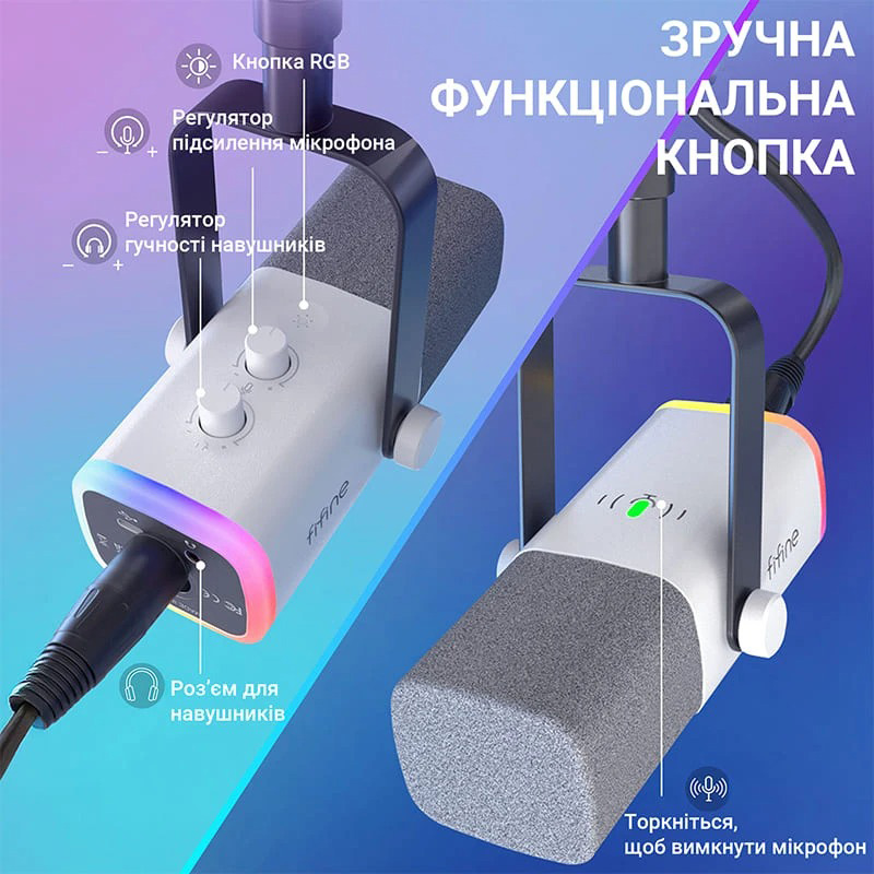 Микрофон для стриминга/подкастов FIFINE AmpliGame AM8TW White