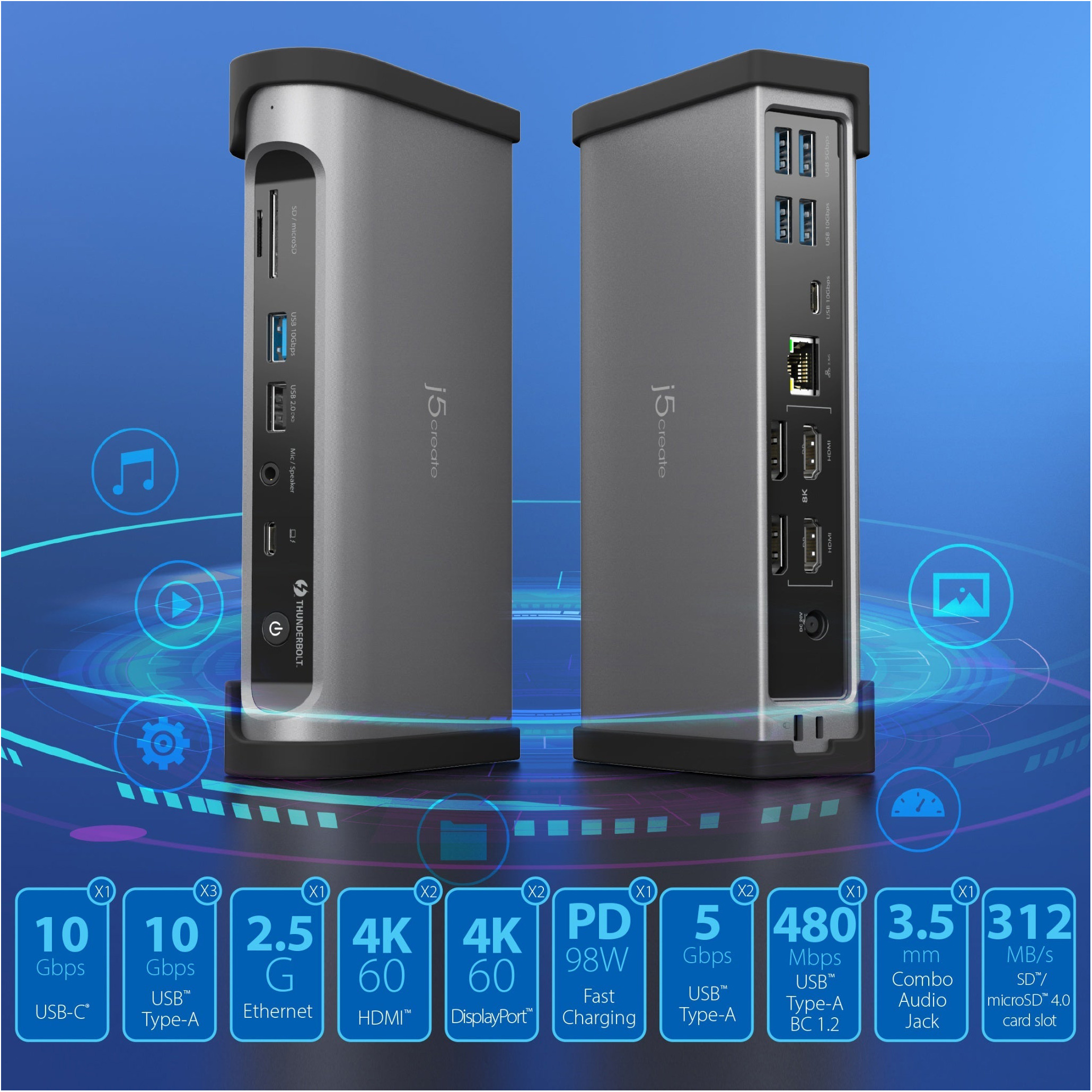 Док-станція J5CREATE 15-in-1 Thunderbolt 4 Quad Display Docking Station (JTD568-EN)