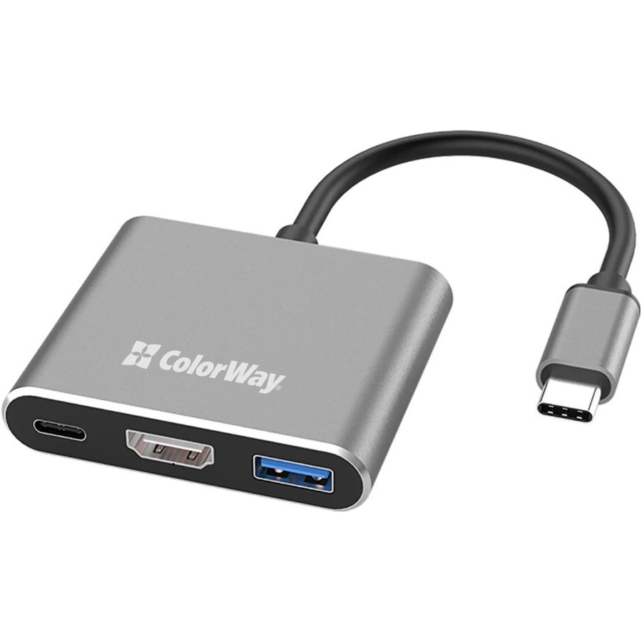 Порт-репликатор COLORWAY 3-in-1 USB-C to 1xHDMI, 1xUSB3.0, PD100W (CW-HUB08)