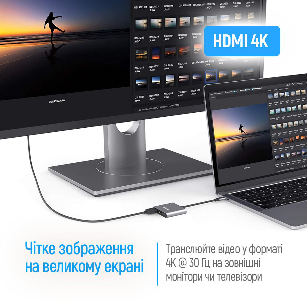 Порт-репликатор COLORWAY 3-in-1 USB-C to 1xHDMI, 1xUSB3.0, PD100W (CW-HUB08)