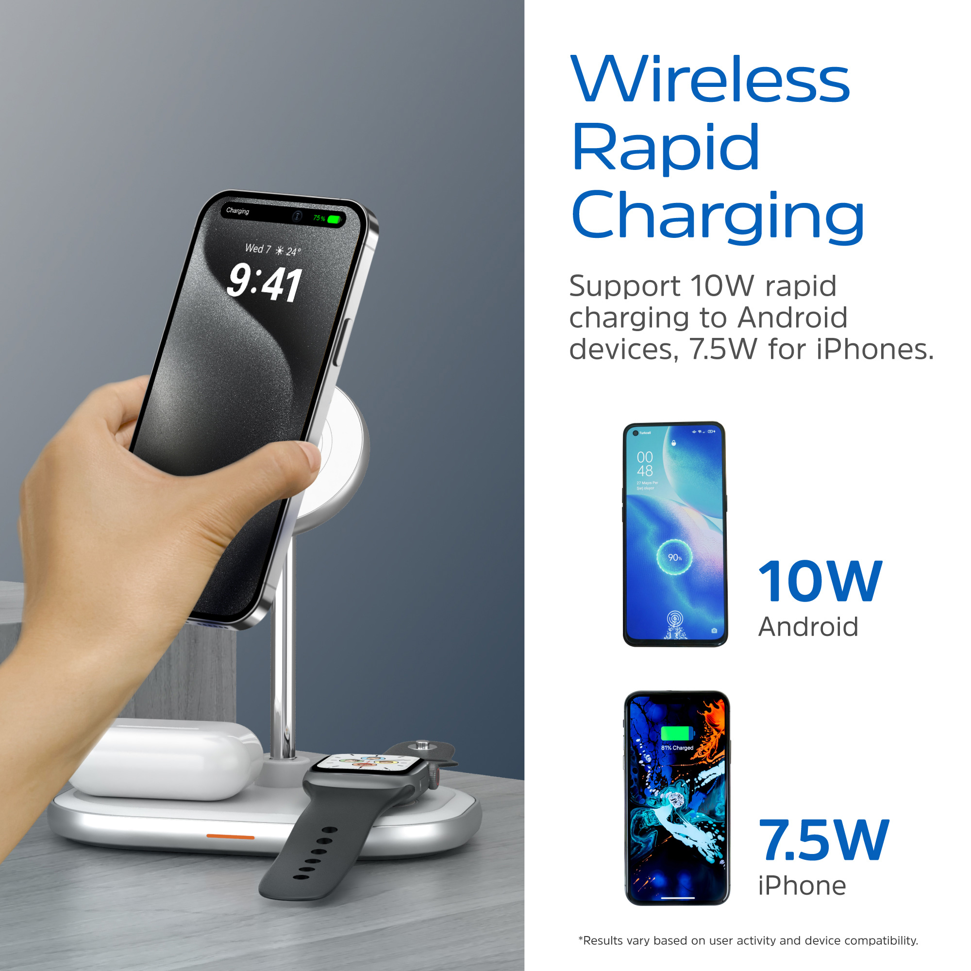 Беспроводное зарядное устройство ENERGIZER 3-in-1 Magnetic Wireless Charger 15W