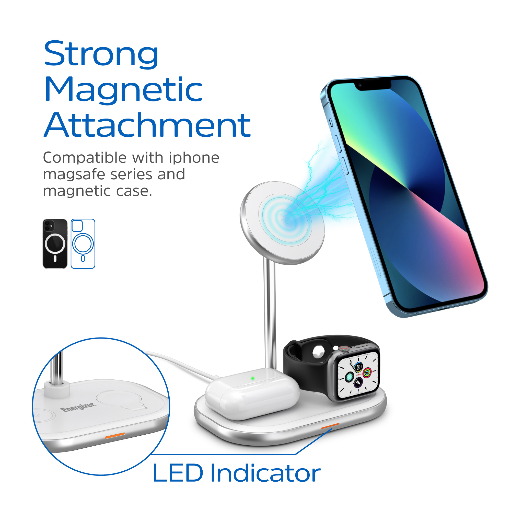 Беспроводное зарядное устройство ENERGIZER 3-in-1 Magnetic Wireless Charger 15W