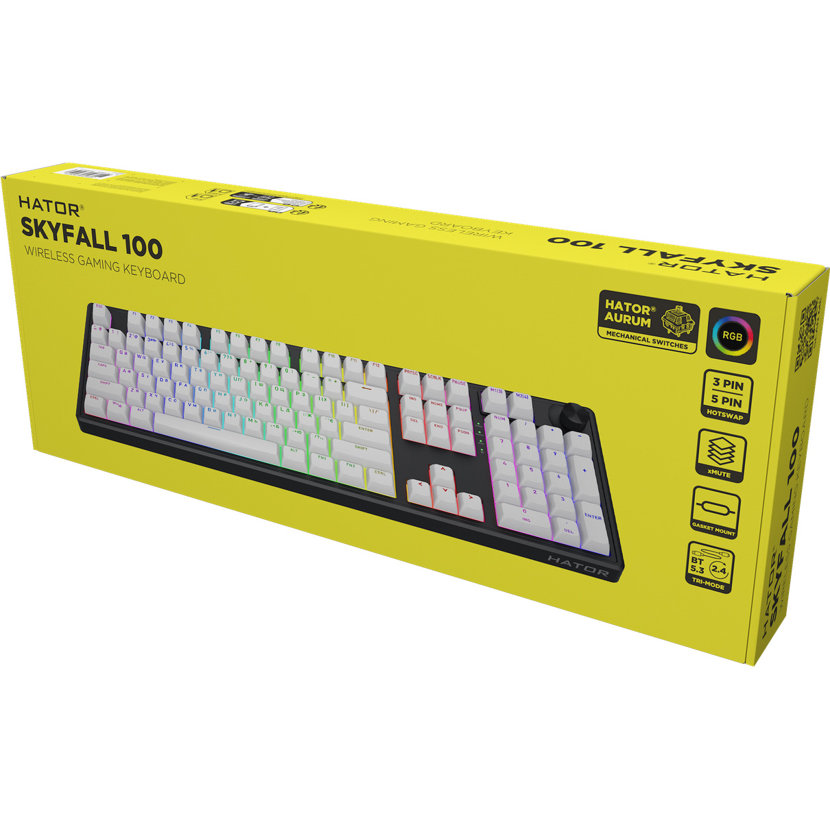Клавіатура бездротова HATOR Skyfall 100 Wireless Aurum Lemon Switch UA Black/White (HTK3100UA)