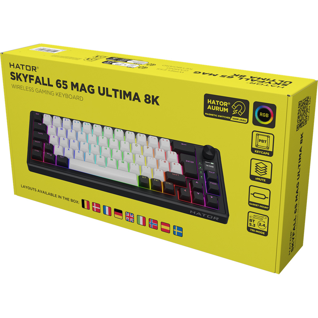 Клавіатура бездротова HATOR Skyfall 65 MAG Ultima 8K Wireless Aurum Ice Switch UK-ISO Black/White (HTK3860EU)