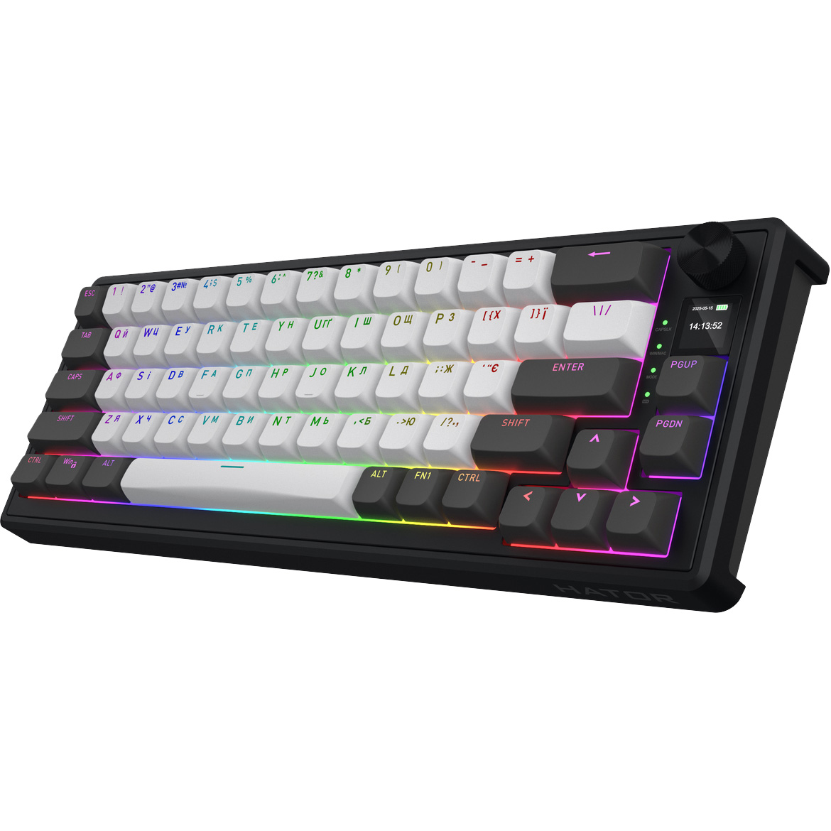 Клавіатура бездротова HATOR Skyfall 65 Pro wireless Aurum Vanila Silent Switch UA Black/Gray/White (HTK4160UA)