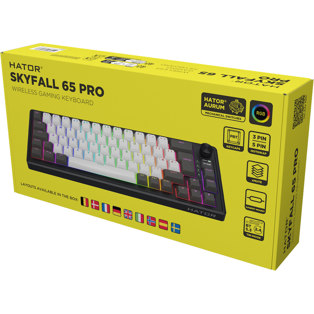 Клавіатура бездротова HATOR Skyfall 65 Pro wireless Aurum Vanila Silent Switch UK-ISO Black/Gray/White (HTK4160EU)