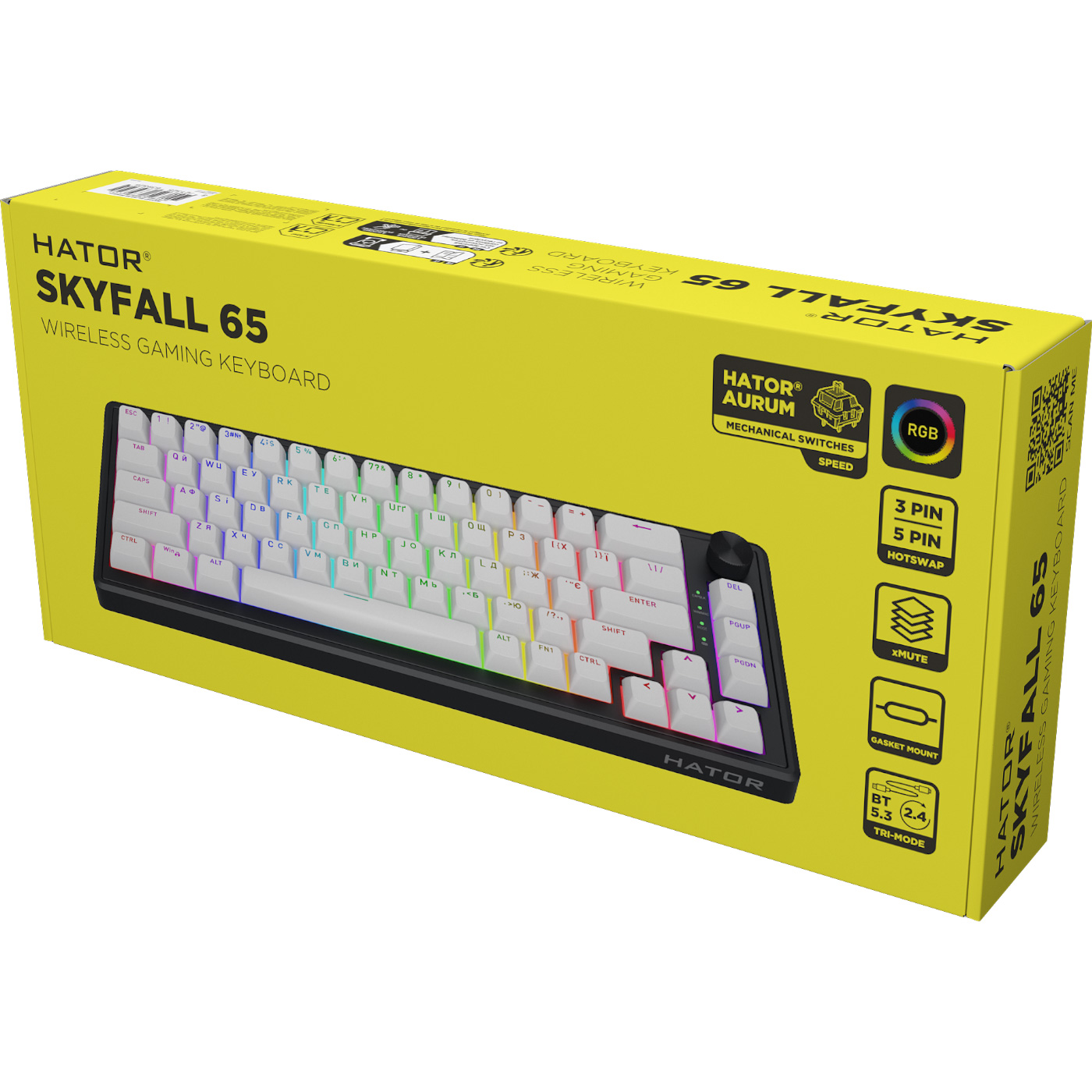 Клавиатура беспроводная HATOR Skyfall 65 Wireless Aurum Sterling Switch UA Black/White (HTK3160UA)