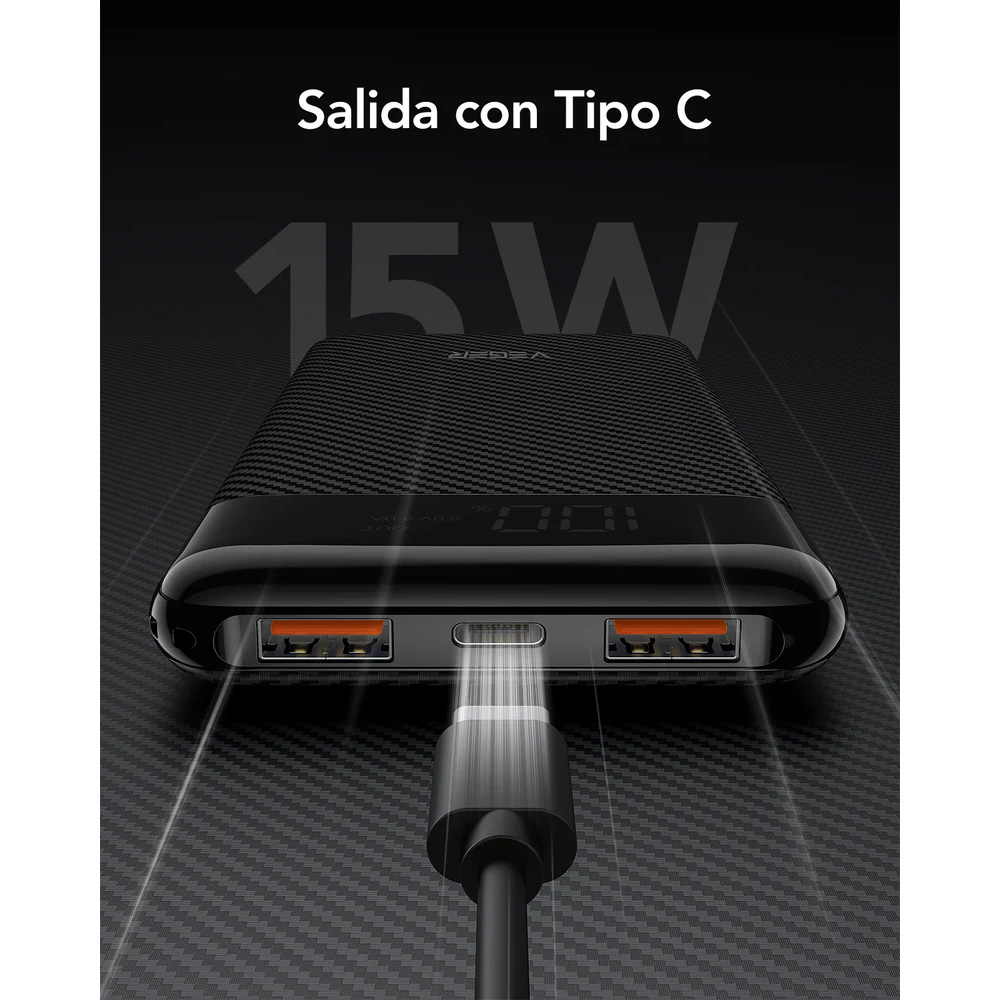 Повербанк VEGER L11 1xUSB-C, 2xUSB-A 15W 10000mAh Black