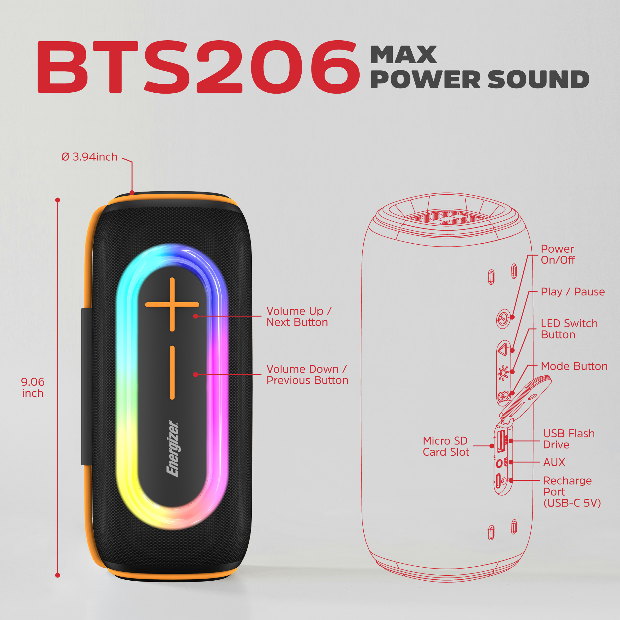 Портативная колонка ENERGIZER BTS206 Black