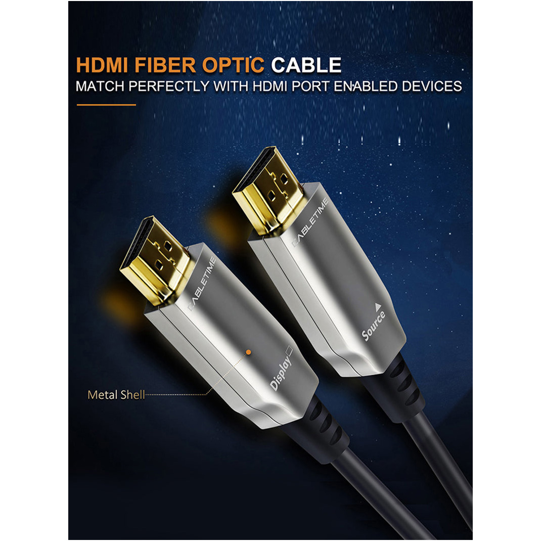 Кабель оптический (AOC) CABLETIME HDMI v2.0 100м 4K@60Hz Black/Gray (CH20X)