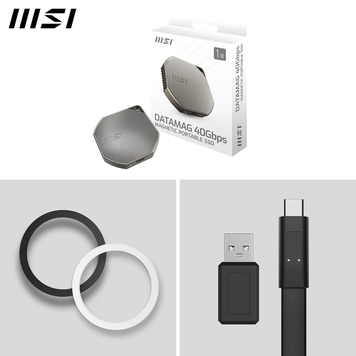 Портативный SSD диск MSI DataMag Magnetic 1TB USB3.2 Gen2x2 Silver