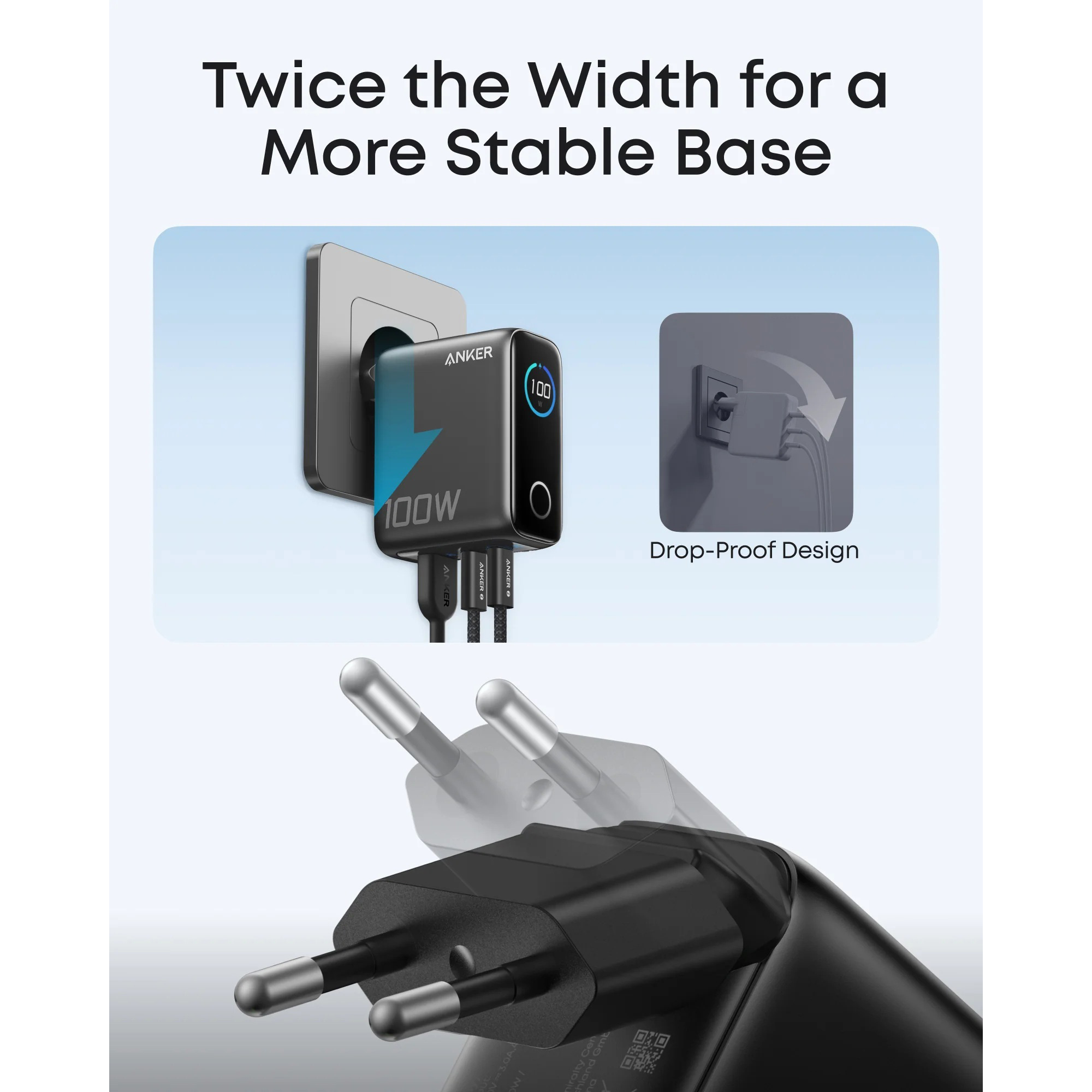 Зарядное устройство ANKER GaN Charger 100W 1xUSB-A, 2xUSB-C PD with Display and Cable Dark Gray w/Type-C cable (B121BGZ1)