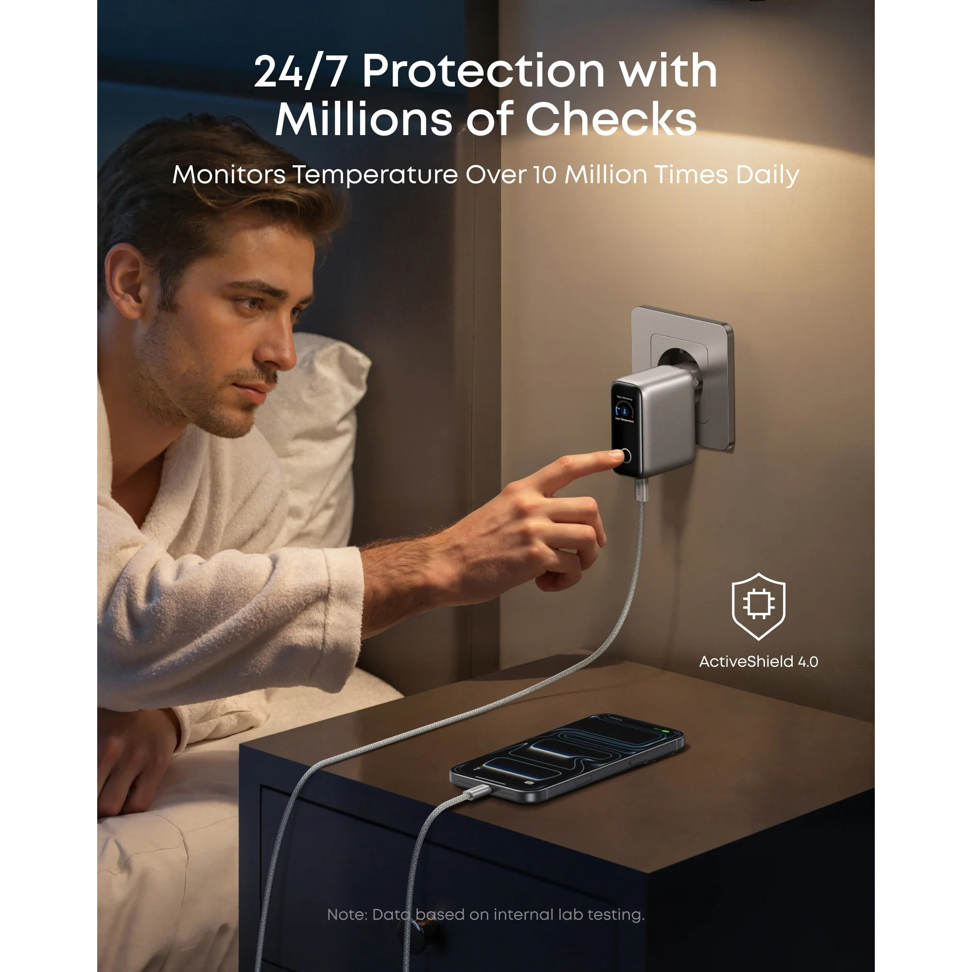 Зарядний пристрій ANKER GaN Charger 100W 1xUSB-A, 2xUSB-C PD with Display and Cable Silver w/Type-C cable (B121BG41)