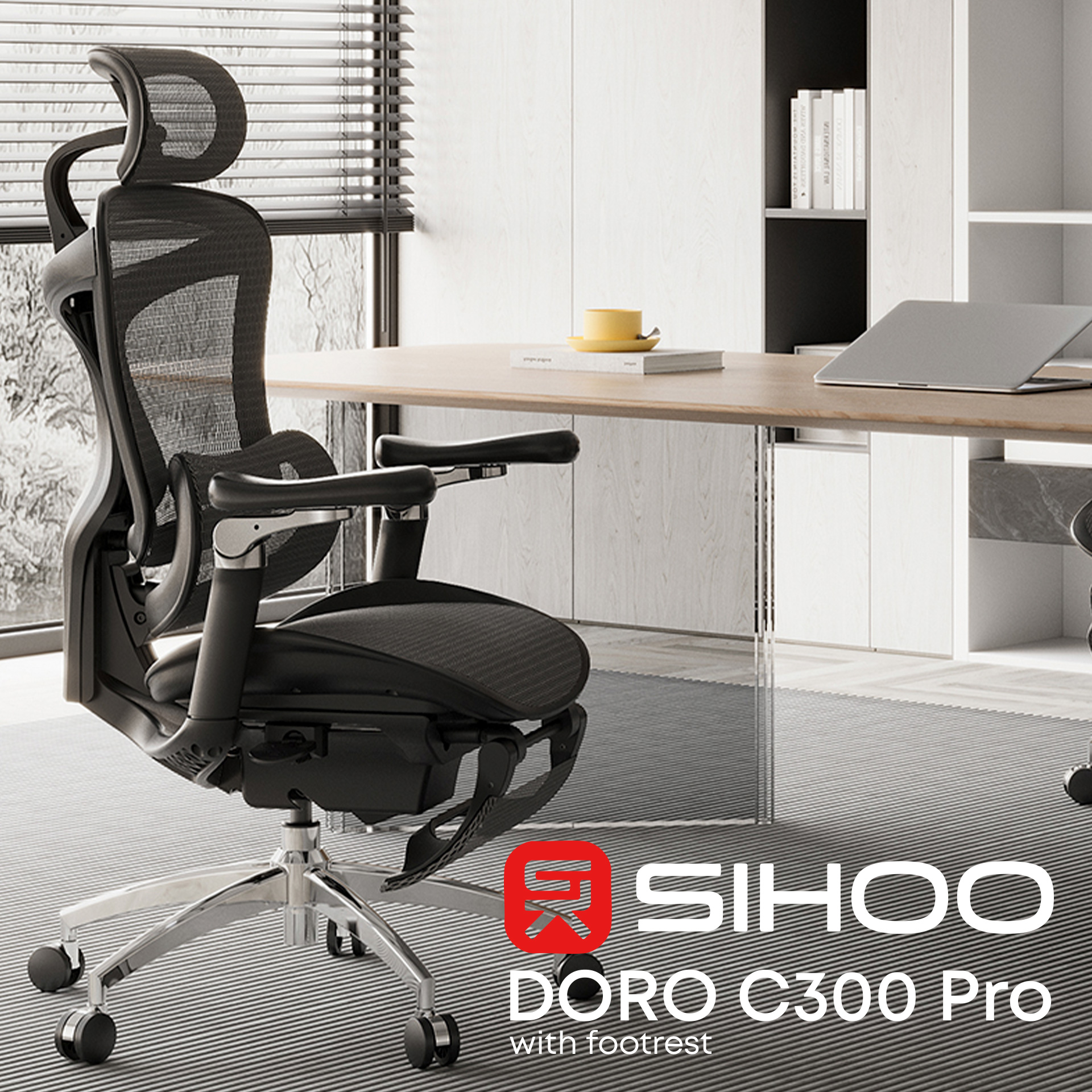 Кресло офисное SIHOO Doro C300 Pro with footrest Mesh Black