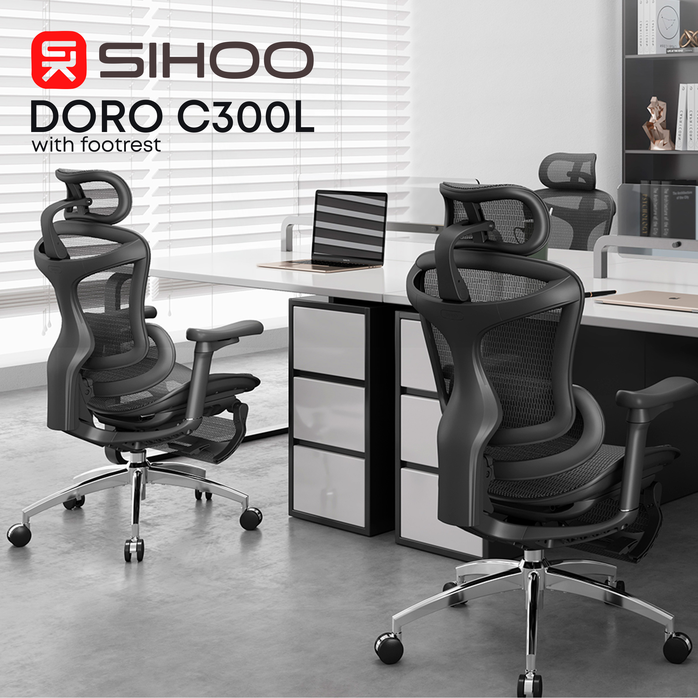 Кресло офисное SIHOO Doro C300L with footrest Mesh Black