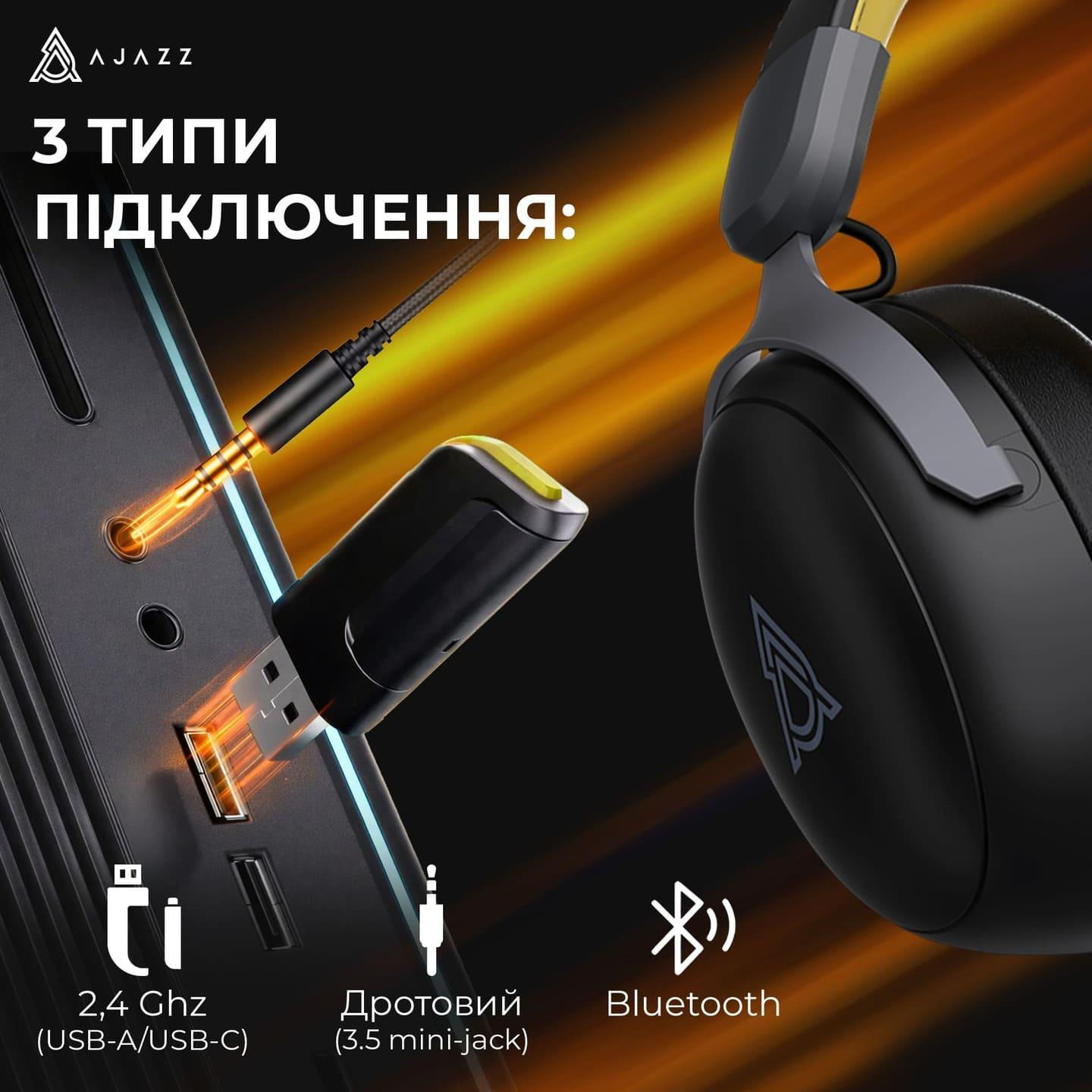 Навушники геймерскі AJAZZ AHM08 Max Black/Gray/Yellow