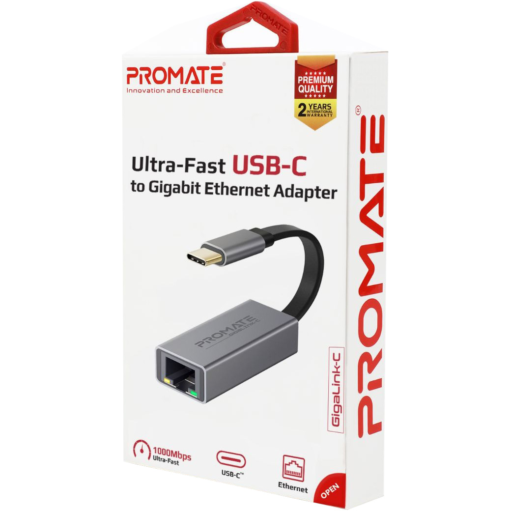Мережевий адаптер PROMATE GigaLink-C High Speed USB-C to Gigabit Ethernet Adapter Gray