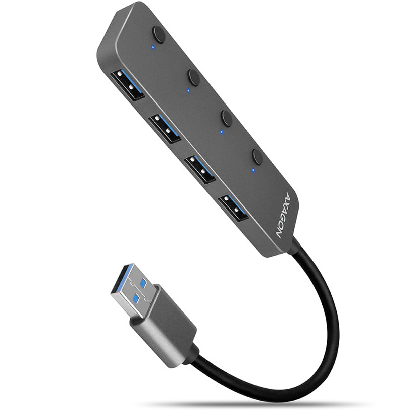 USB-хаб із вимикачами AXAGON 4-Port SuperSpeed USB-A Switch Charging Hub