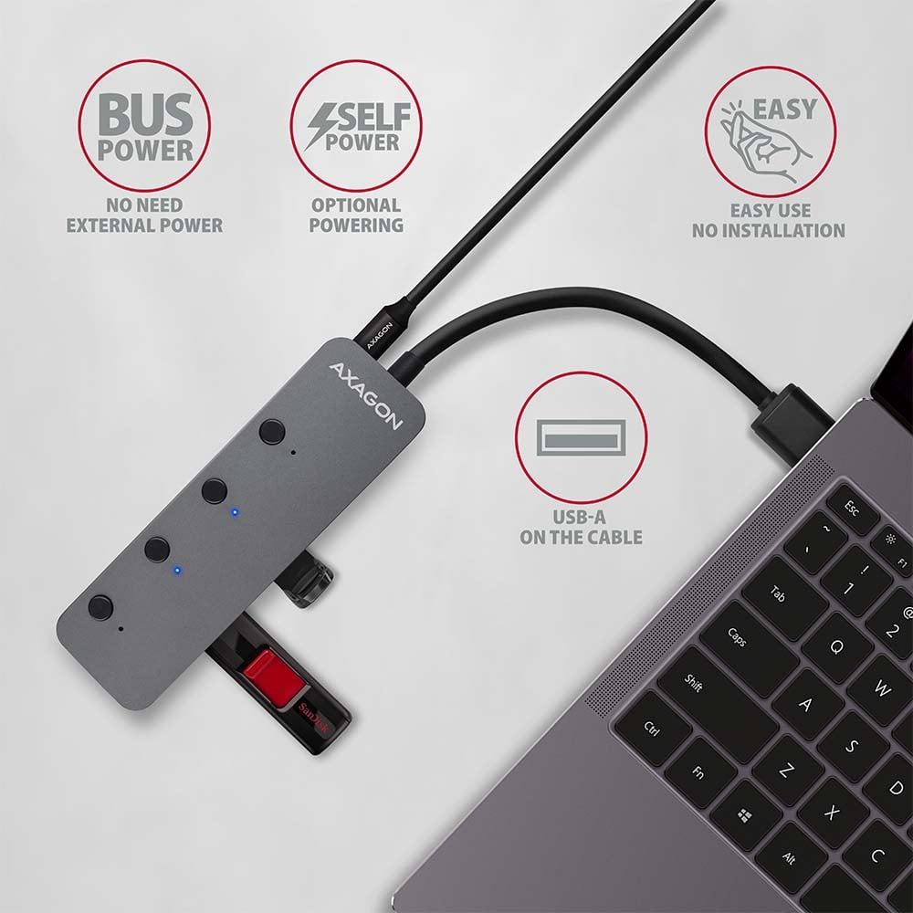 USB-хаб із вимикачами AXAGON 4-Port SuperSpeed USB-A Switch Charging Hub