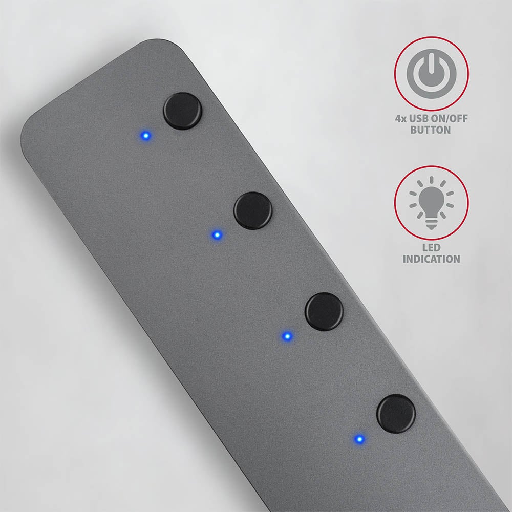 USB-хаб із вимикачами AXAGON 4-Port SuperSpeed USB-A Switch Charging Hub