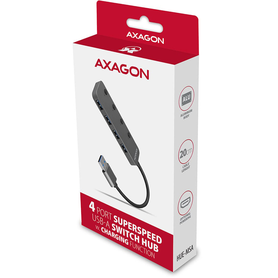 USB-хаб із вимикачами AXAGON 4-Port SuperSpeed USB-A Switch Charging Hub