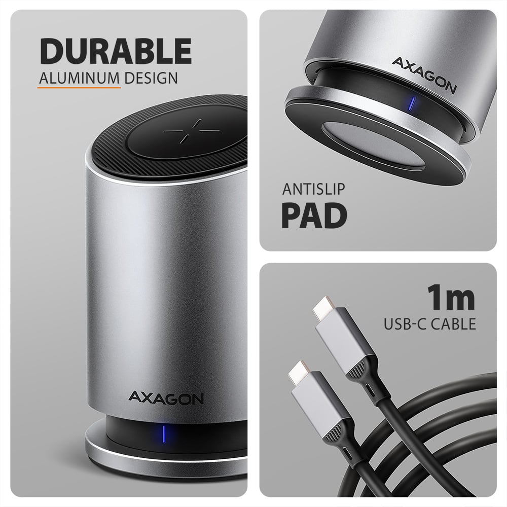 Док-станція AXAGON 9-in-1 USB-C 10Gbps Wireless Charging Hub