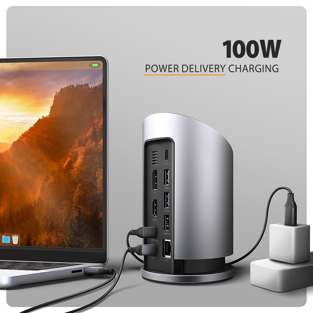 Док-станція AXAGON 9-in-1 USB-C 10Gbps Wireless Charging Hub