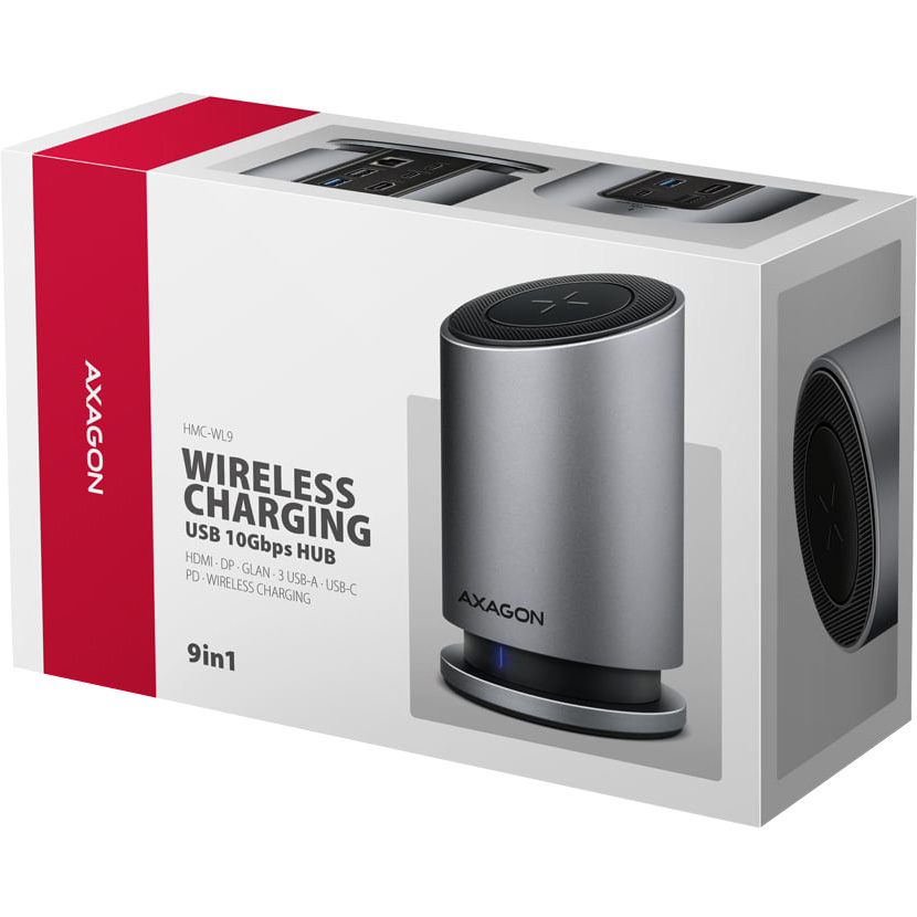 Док-станція AXAGON 9-in-1 USB-C 10Gbps Wireless Charging Hub