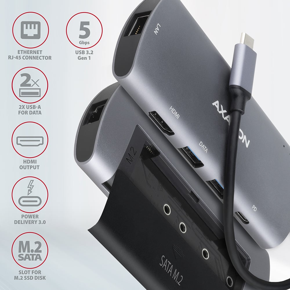 Порт-реплікатор AXAGON 6-in-1 SuperSpeed USB-C Combo Hub