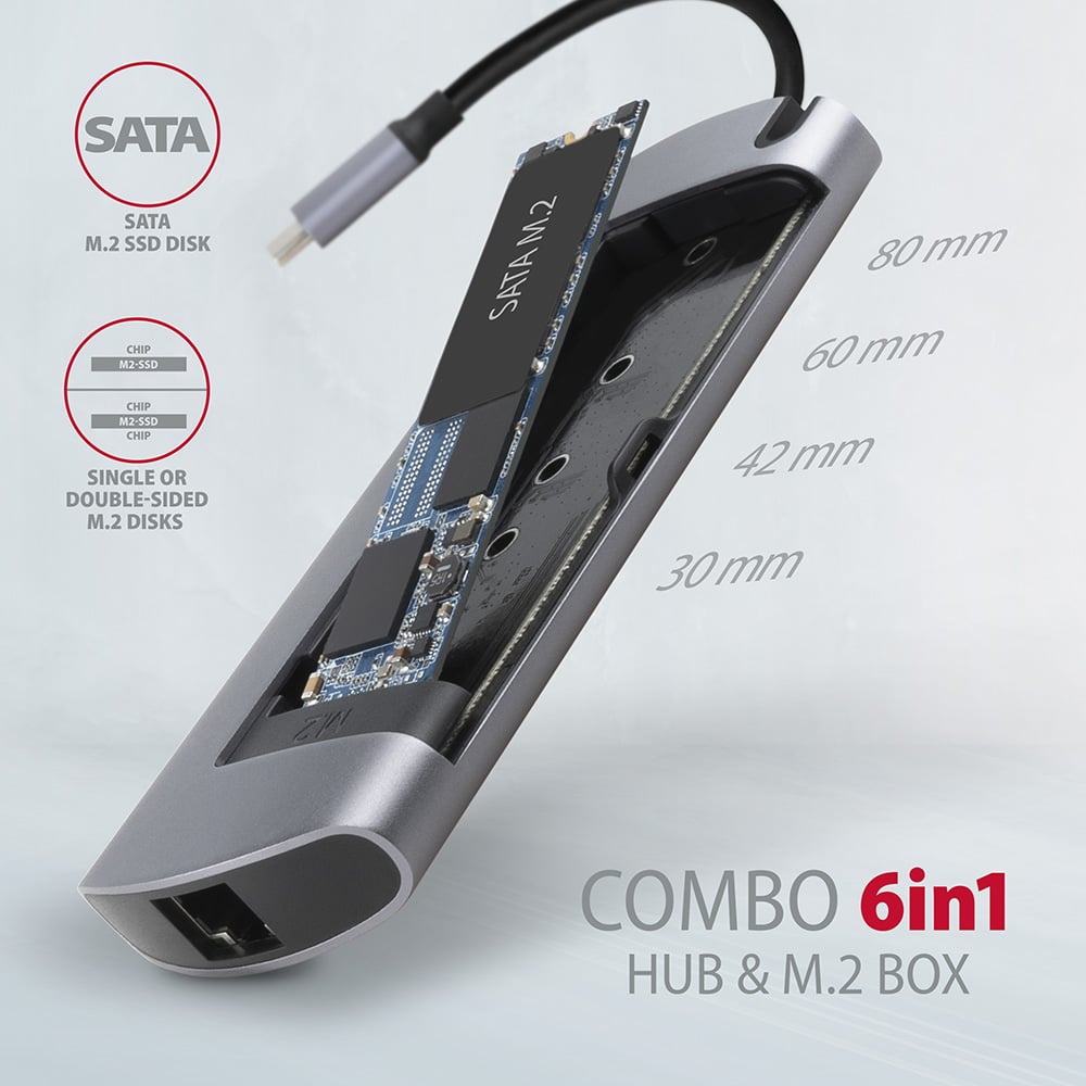 Порт-реплікатор AXAGON 6-in-1 SuperSpeed USB-C Combo Hub