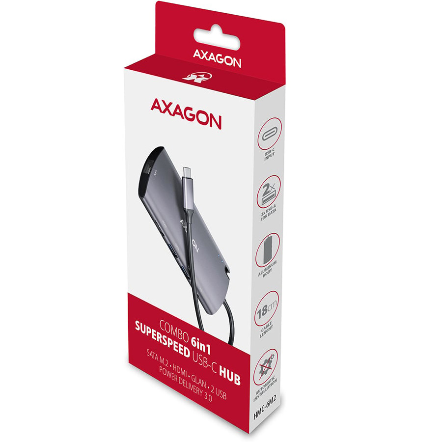 Порт-реплікатор AXAGON 6-in-1 SuperSpeed USB-C Combo Hub