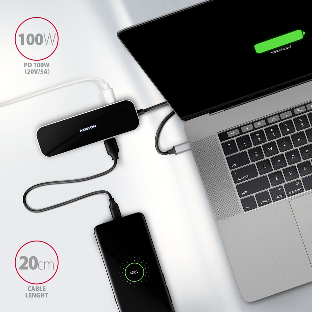Порт-реплікатор AXAGON 6-in-1 SuperSpeed USB-C Hub 4xUSB, 1xHDMI, PD