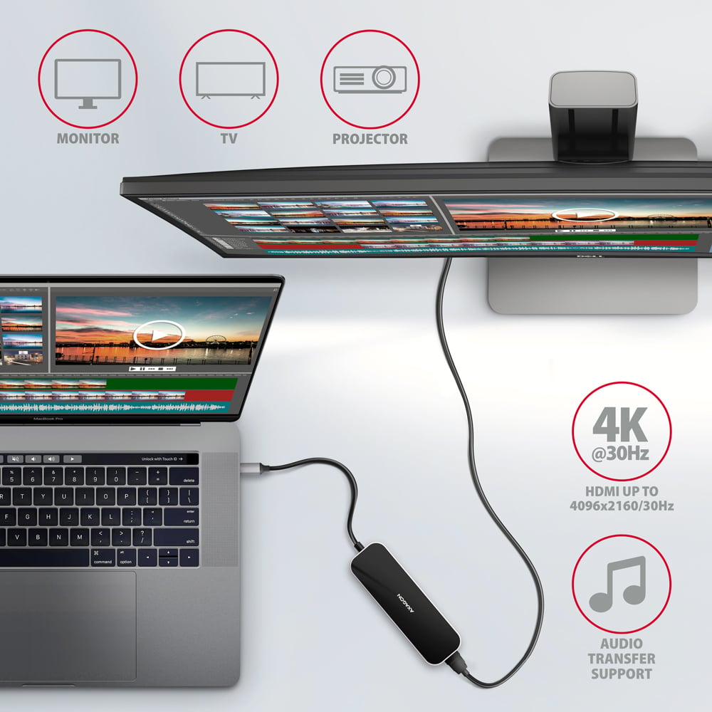 Порт-реплікатор AXAGON 6-in-1 SuperSpeed USB-C Hub 4xUSB, 1xHDMI, PD