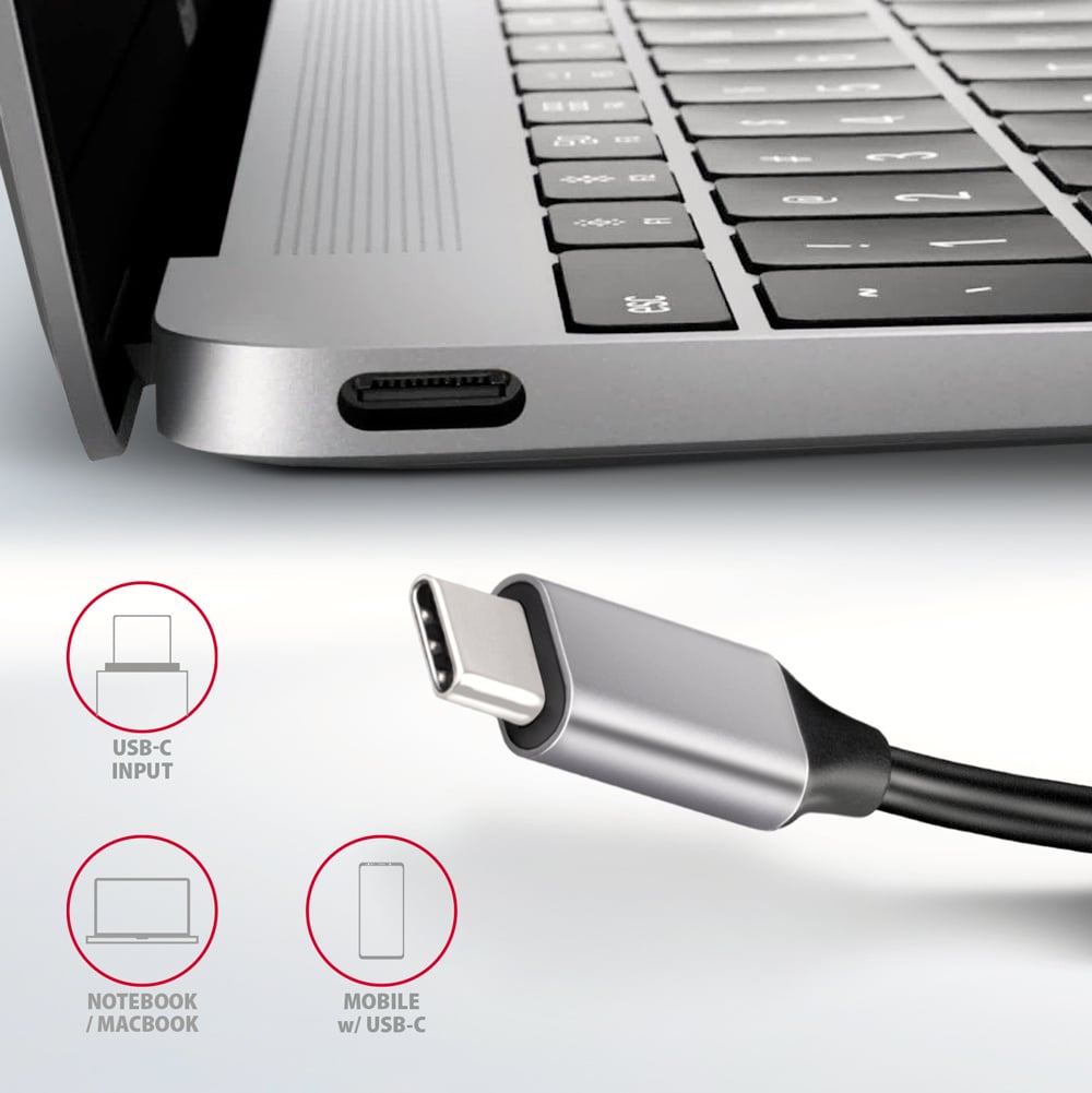 Порт-реплікатор AXAGON 6-in-1 SuperSpeed USB-C Hub 4xUSB, 1xHDMI, PD