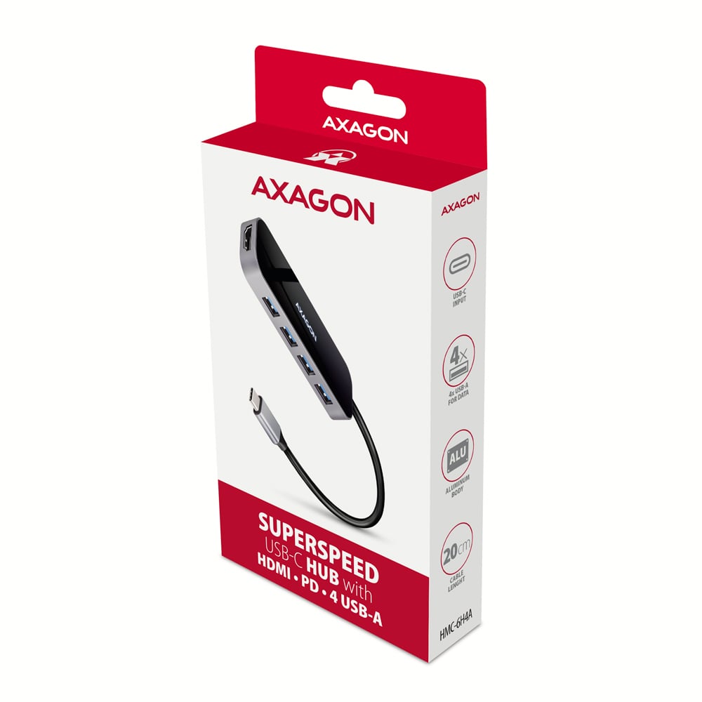 Порт-реплікатор AXAGON 6-in-1 SuperSpeed USB-C Hub 4xUSB, 1xHDMI, PD