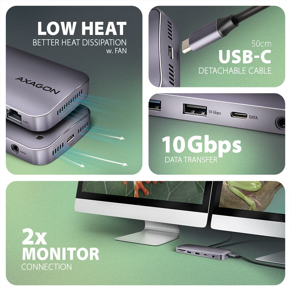 Порт-реплікатор AXAGON 12-in-1 USB-C 10Gbps Gen2 Combo Hub