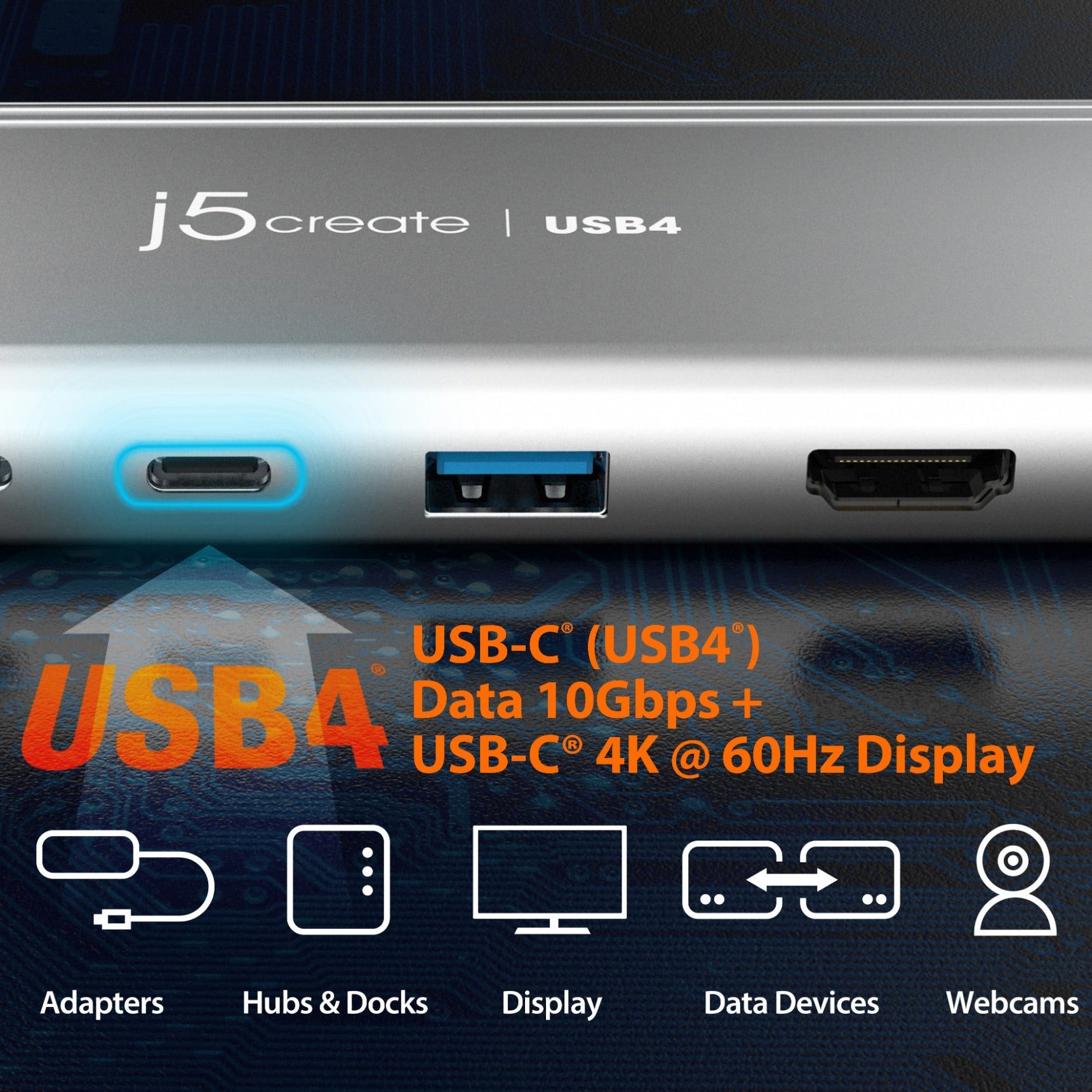 Порт-реплікатор J5CREATE 5-in-1 USB4 Dual 4K Multi-Port Hub (JCD401-N)