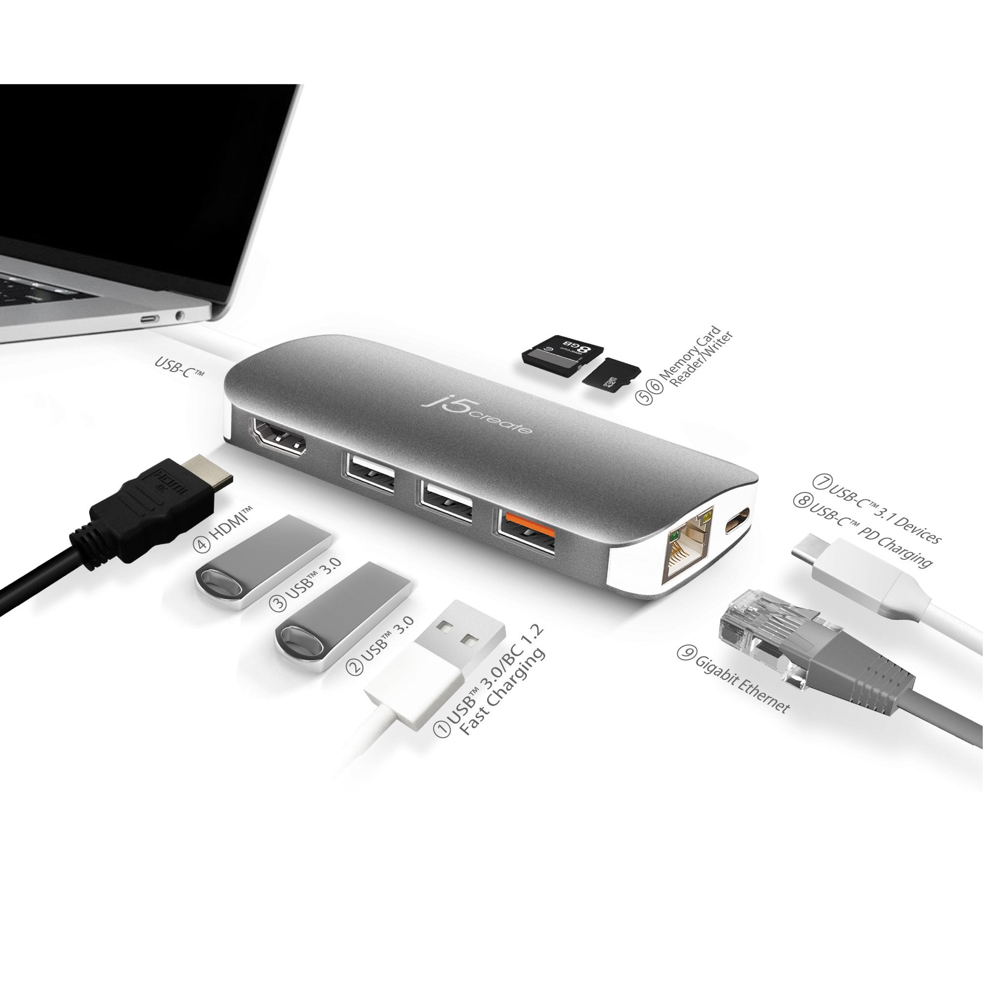 Порт-реплікатор J5CREATE 9-in-1 USB-C Multi Adapter (JCD383-N)