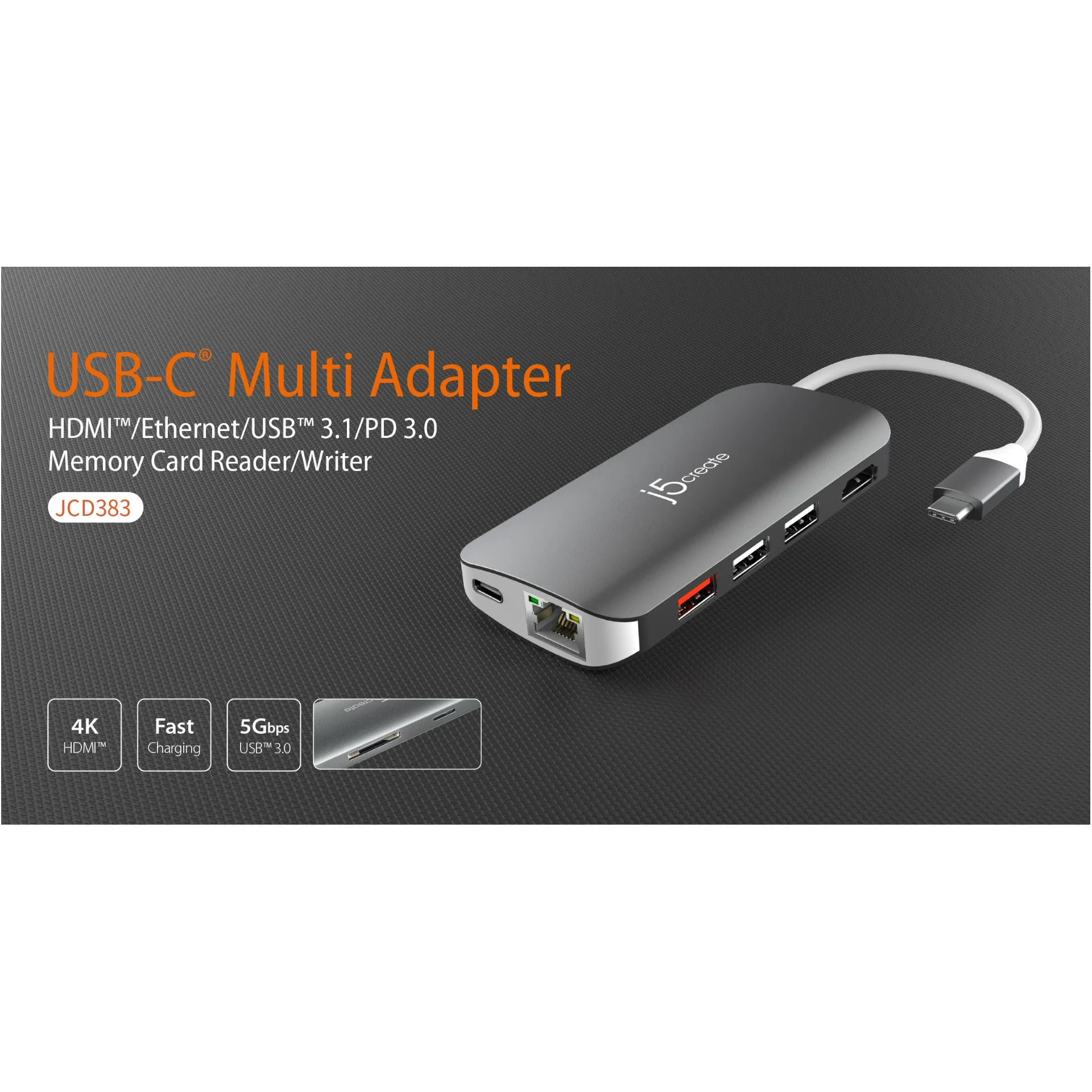 Порт-реплікатор J5CREATE 9-in-1 USB-C Multi Adapter (JCD383-N)