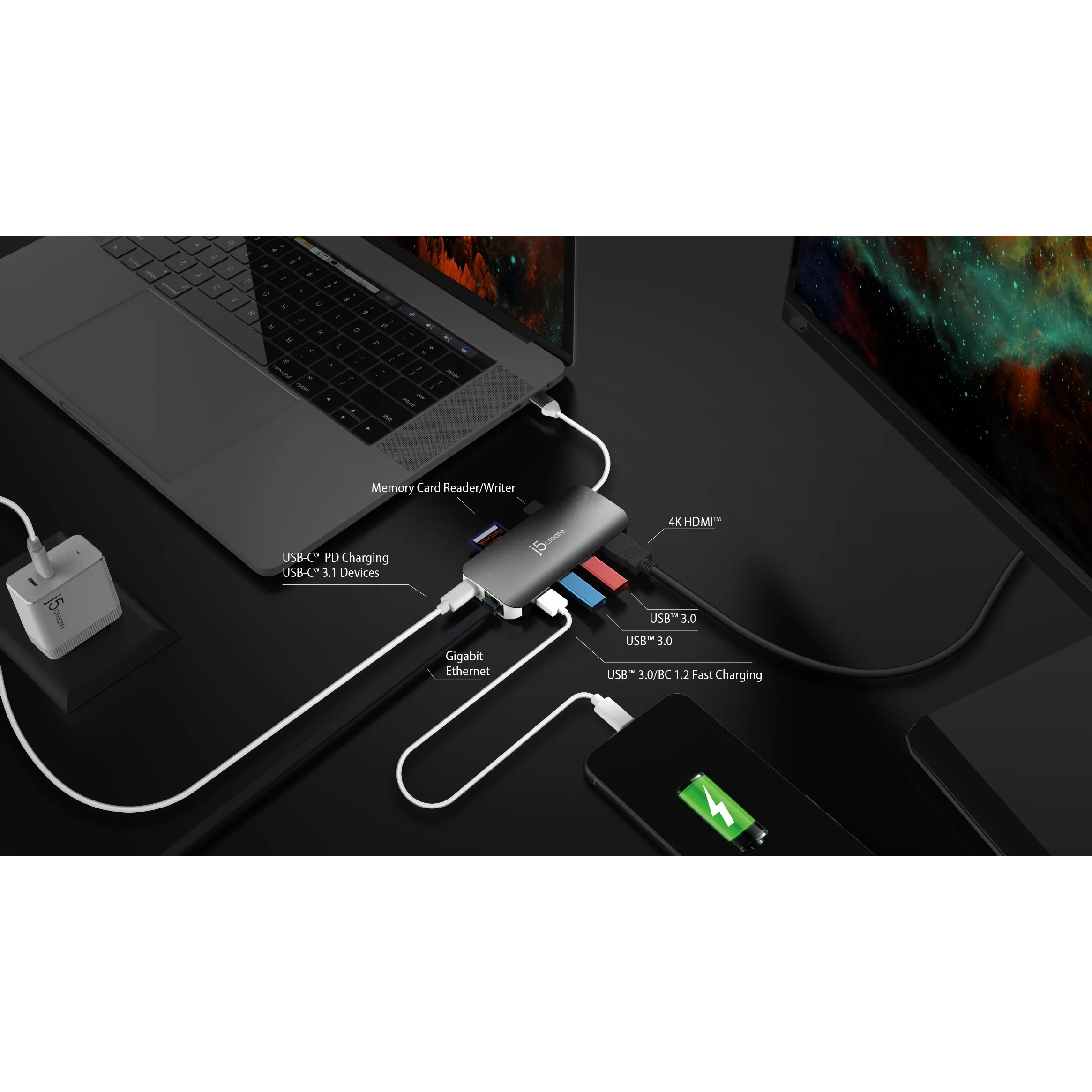 Порт-реплікатор J5CREATE 9-in-1 USB-C Multi Adapter (JCD383-N)