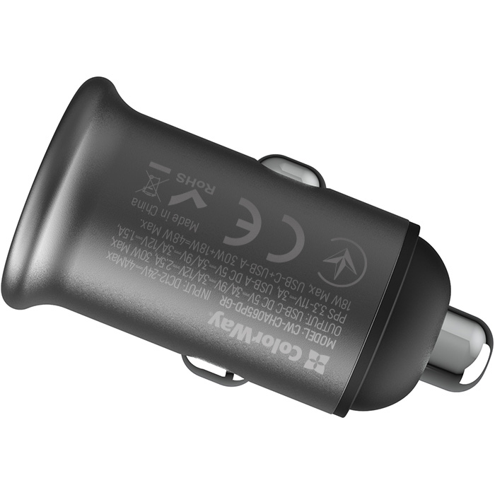 Автомобільний зарядний пристрій COLORWAY 1xUSB-C, 1xUSB-A, PD3.0, QC3.0, 38W Gray (CW-CHA065PD-GR)