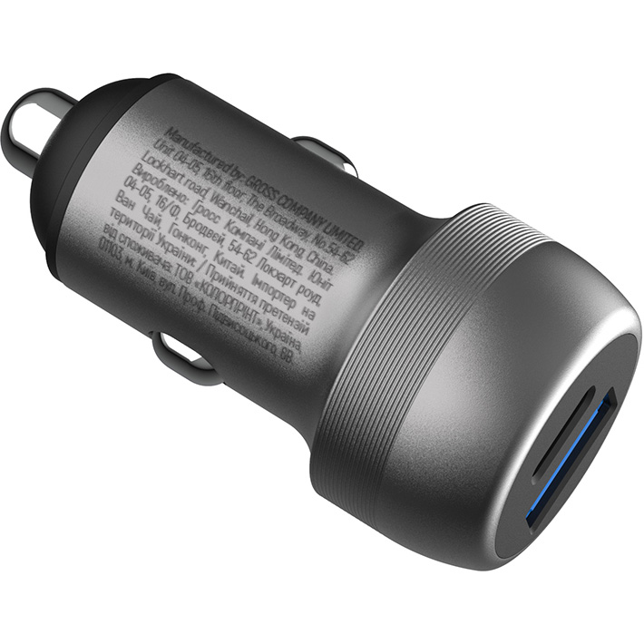 Автомобільний зарядний пристрій COLORWAY 1xUSB-C, 1xUSB-A, PD3.0, QC3.0, 70W Gray (CW-CHA066PD-GR)
