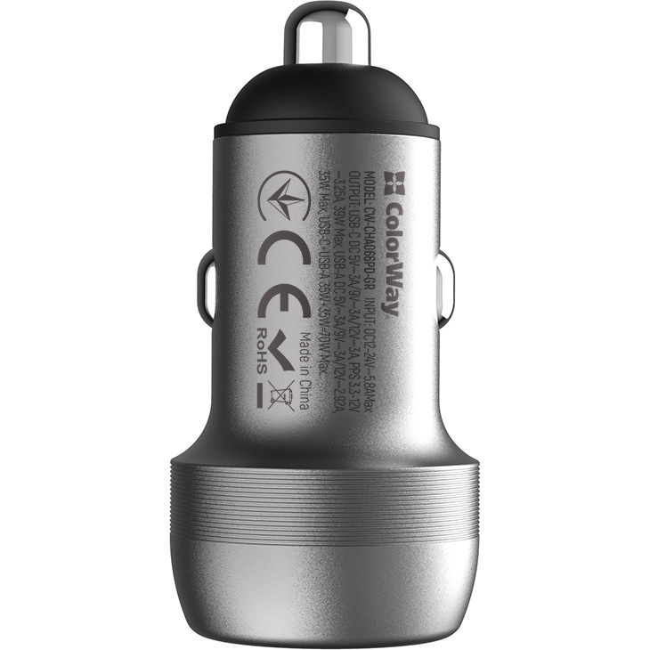 Автомобільний зарядний пристрій COLORWAY 1xUSB-C, 1xUSB-A, PD3.0, QC3.0, 70W Gray (CW-CHA066PD-GR)