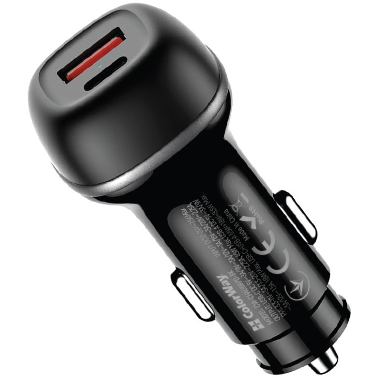 Автомобільний зарядний пристрій COLORWAY 1xUSB-C, 1xUSB-A, PD3.0, QC3.0, 83W Black (CW-CHA068PD-BK)